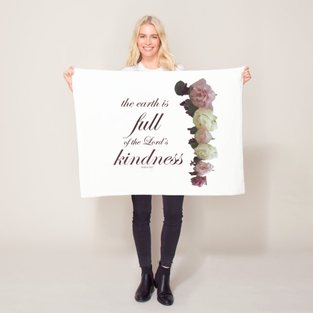 Scripture, Psalm 33, White and Pink Roses Fleece Blanket (In Situ)