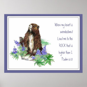 Scripture Psalm 61:2 Encouraging Watercolor Animal Poster