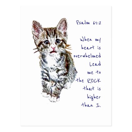 Scripture Psalm 61:2 Encouraging Watercolor Cat Postcard