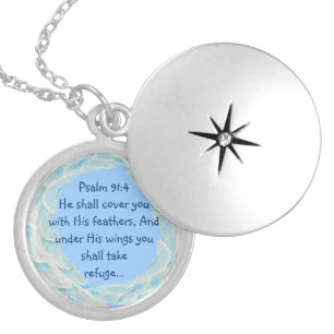 Scripture Psalm 91:4 Refuge Under His Wings Verse Locket Necklace
