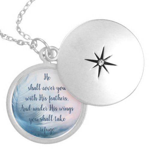 Scripture Psalm 914 Refuge Under His Wings Verse Silver Plated Necklace