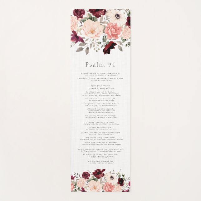 Scripture Psalm 91 Burgundy Blush Floral Yoga Mat (Front)