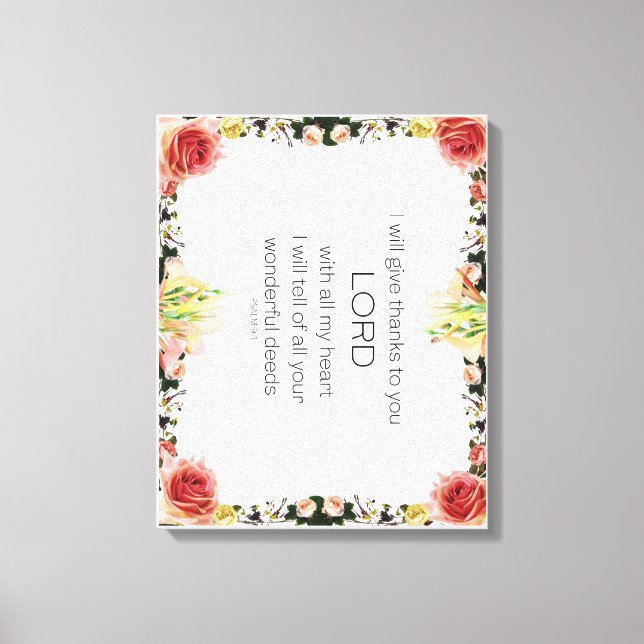 Scripture Psalm 9, Floral Canvas Print (Front)