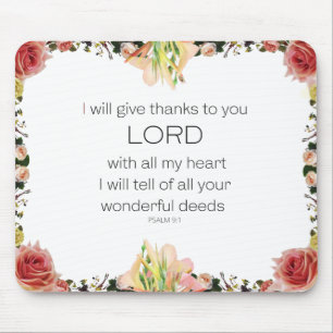 Scripture Psalm 9, Floral Mouse Pad