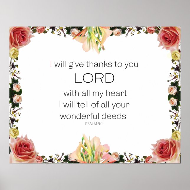 Scripture Psalm 9, Floral Poster (Front)
