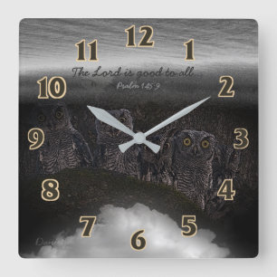 Scripture Psalm Owls Square Wall Clock