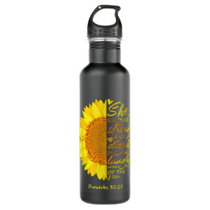 Scripture Religious Christian Bible Verse Sunflowe Stainless Steel Water Bottle