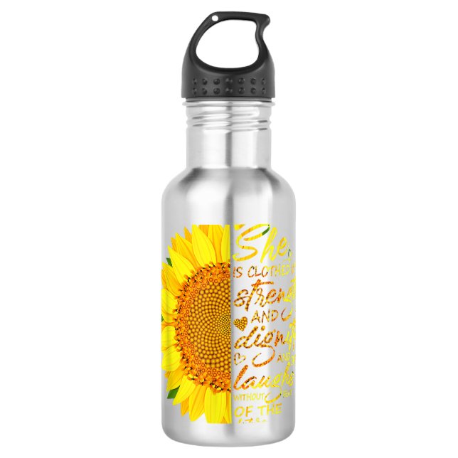 Scripture Religious Christian Bible Verse Sunflowe Stainless Steel Water Bottle (Front)