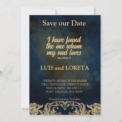 Scripture Save The Date Card I have Found Blue