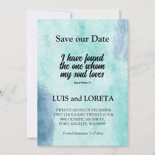 Scripture Save The Date Card I have Found Green (Front)