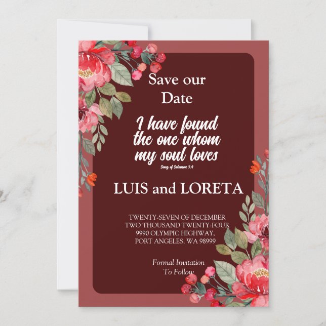 Scripture Save The Date Card I have Found Red (Front)