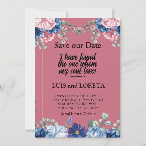 Scripture Save The Date Card I have Found Rose