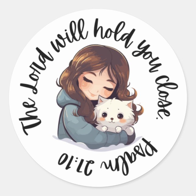 Scripture Sticker (Psalm 27:10 Girl Cat) (Front)