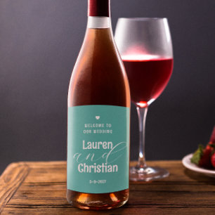 Scripture Teal Square Wedding Wine Label