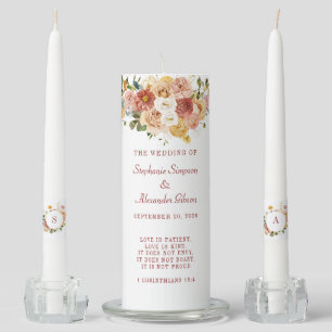 Scripture Verse Floral Wedding Unity Candle Set
