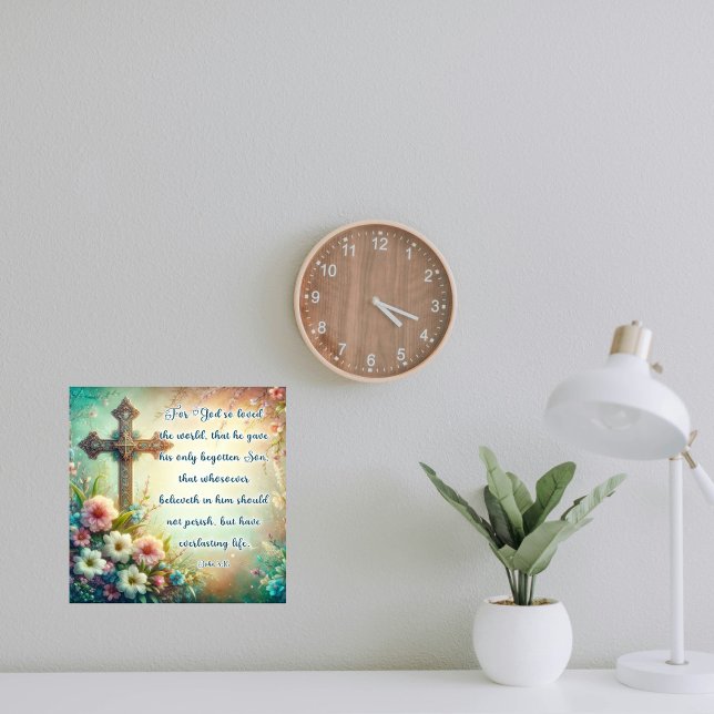 Scripture Verse John 3:16 Floral Cross Easter  Photo Print (Creator Uploaded)
