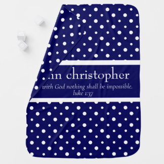 Scripture Verse (Luke 1:37) Blue/White Monogram Baby Blanket