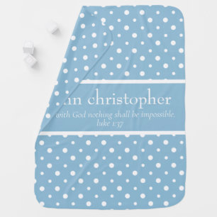 Scripture Verse (Luke 1:37) Blue/White Monogram Baby Blanket