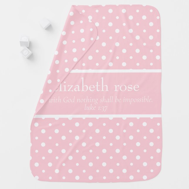 Scripture Verse (Luke 1:37) Pink/White Monogram Baby Blanket (In Situ)