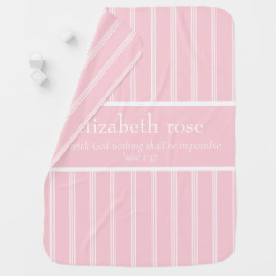 Scripture Verse (Luke 1:37) Pink/White Monogram Baby Blanket