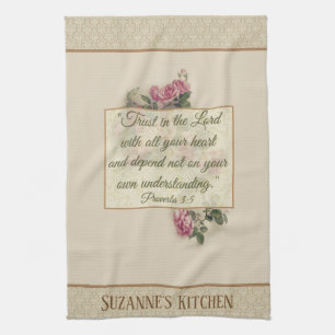 Scripture Verse Pink Roses Floral Religious Kitchen Towel
