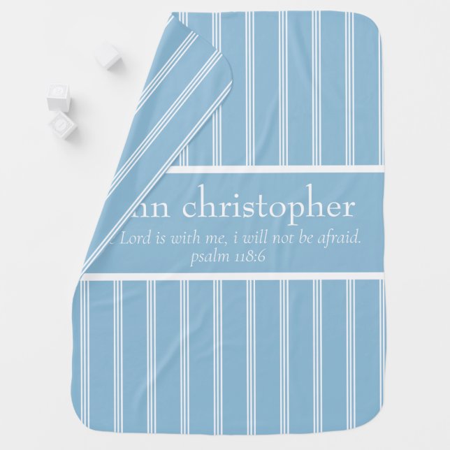 Scripture Verse (Psalm 118:6)  Blue/White Monogram Baby Blanket (In Situ)