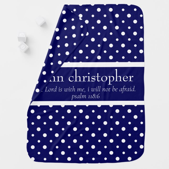 Scripture Verse (Psalm 118:6) Navy/White Monogram Baby Blanket (In Situ)