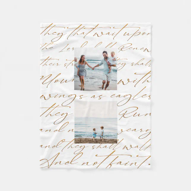 Scripture Wait Upon the Lord Two Photo Fleece Blanket (Front)
