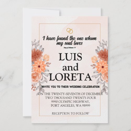 Scripture Wedding Invitation Card I Found Orange