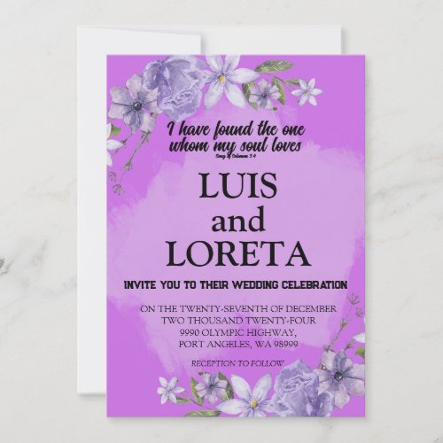 Scripture Wedding Invitation Card I Found Purple