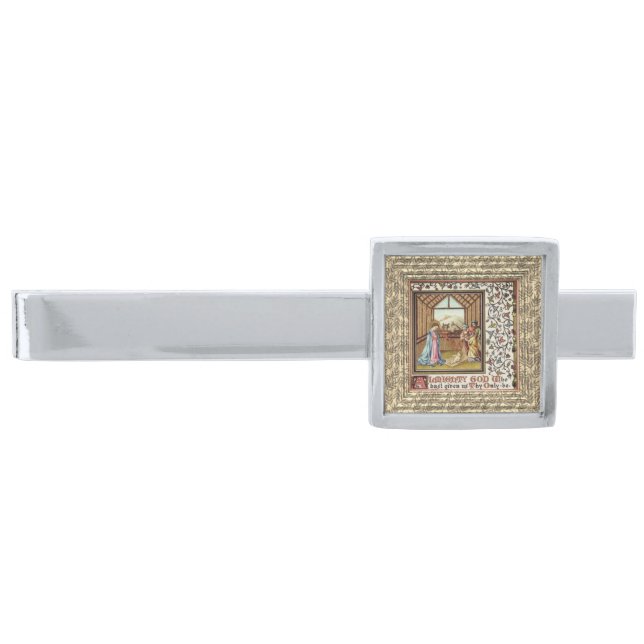 Scripture With Nativity Silver Finish Tie Bar (Front)