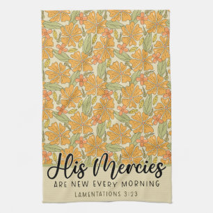 Scriptures Quote, Bible Verse, Retro Floral Design Kitchen Towel