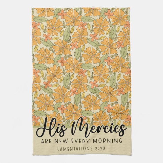 Scriptures Quote, Bible Verse, Retro Floral Design Kitchen Towel (Vertical)