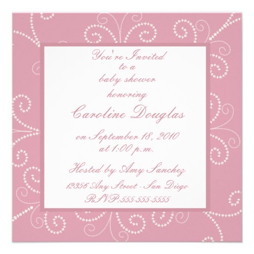 Scroll Baby Shower Invitation (rose) 5.25