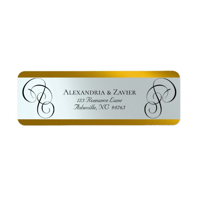 Scroll Calligraphy Address Labels - Gold (Front)