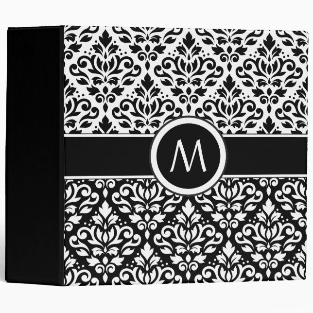 Scroll Damask 2Part Ptn BW & Band (Personalized) Binder (Front/Spine)