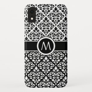 Scroll Damask 2Part Ptn BW & Band (Personalized) iPhone XR Case