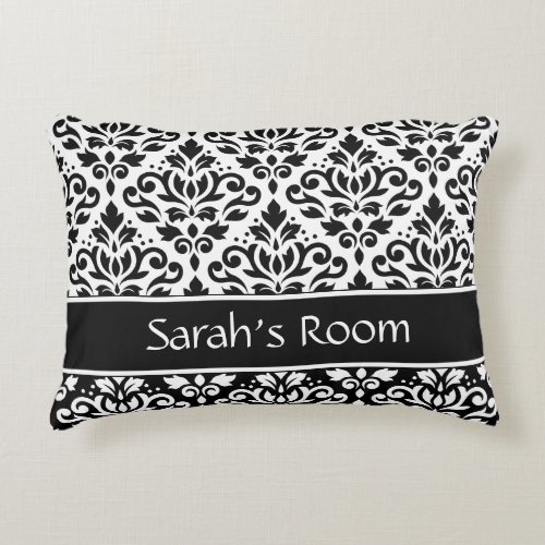 Scroll Damask 2Part Ptn BW  Band Personalized Decorative Pillow