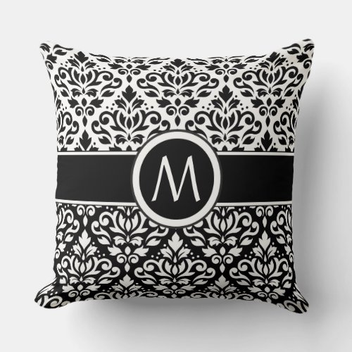 Scroll Damask 2Part Ptn BW  Band Personalized Throw Pillow