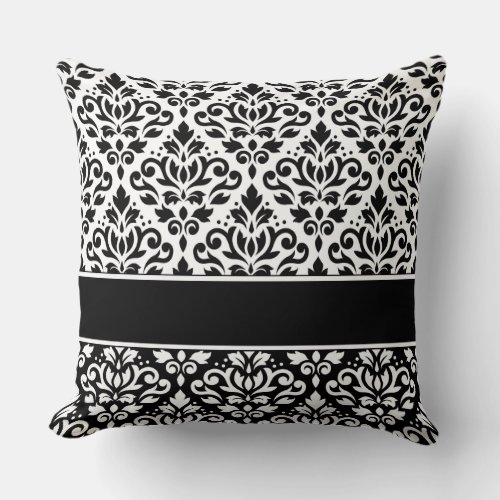 Scroll Damask 2Part Ptn BW  Band Throw Pillow