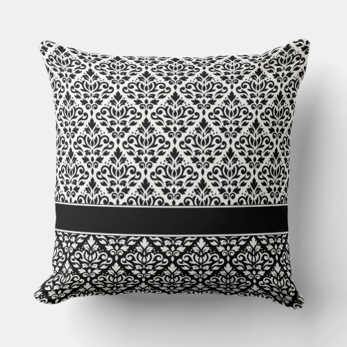 Scroll Damask 2Part Rpt Ptn BW  Band Throw Pillow