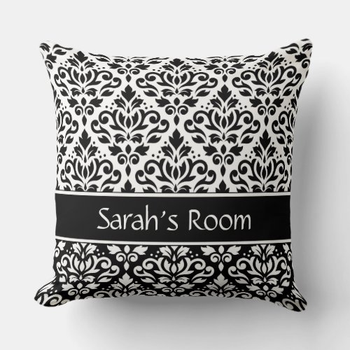 Scroll Damask 2Pt Lg Ptn BW  Band Personalized Throw Pillow