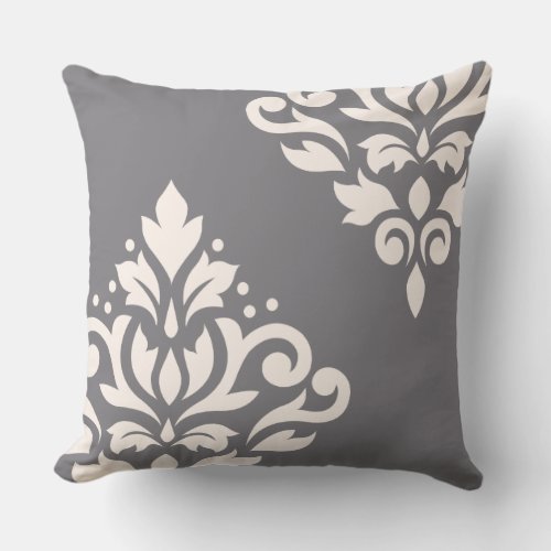 Scroll Damask Art I 2Way Design Cream  Grey Throw Pillow