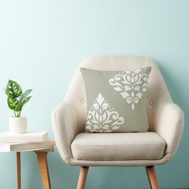 Scroll Damask Art I 2Way Green + White Throw Pillow (Chair)