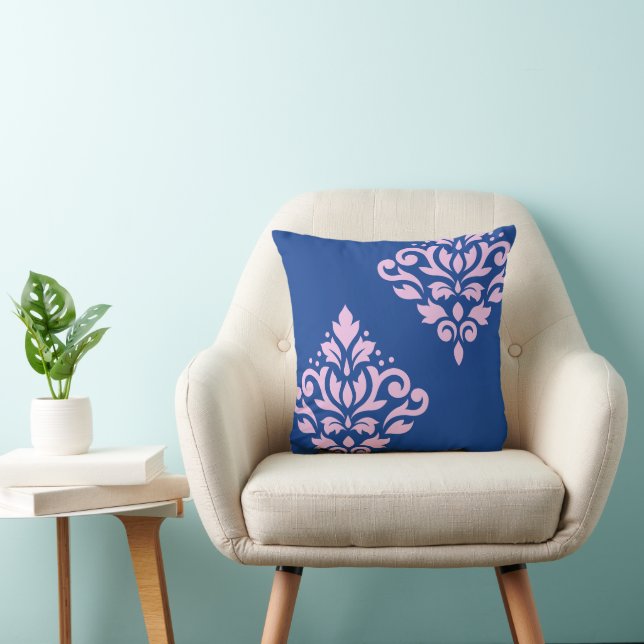 Scroll Damask Art I 2Way Pink+Blue Throw Pillow (Chair)