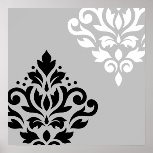 Scroll Damask Art I BW on Lt Gray Poster