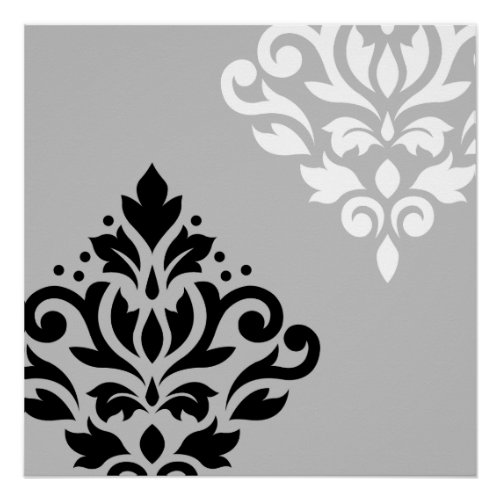 Scroll Damask Art I BW on Lt Gray Poster