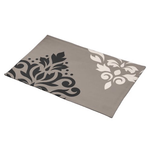 Scroll Damask Art I Black  Cream on Taupe Cloth Placemat