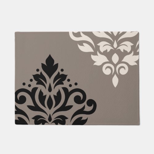 Scroll Damask Art I Black  Cream on Taupe Doormat