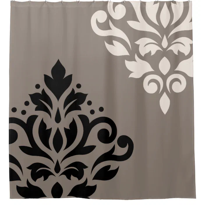 Scroll Damask Art I Black Cream On Taupe Shower Curtain Zazzle Com Black Cream On Taupe Shower Curtain, Black And Cream Shower Curtain